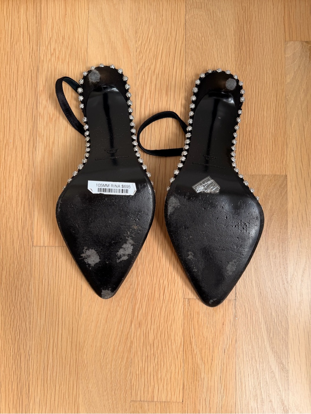 Alexander Wang Rina Crystal Trim Slingback Pumps Black Satin Heels - Picture 3 of 3